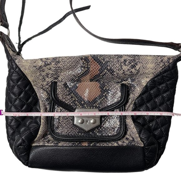 Aimee Kestenberg Purse Zoe Satchel Shoulder Bag Quilted Snakeskin Black Brown - Picture 14 of 15